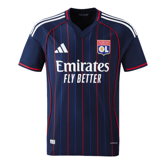 Jogador Olympique Lyonnais Fora Futebol Camisas 2025/26 Marinha camisola de futebol