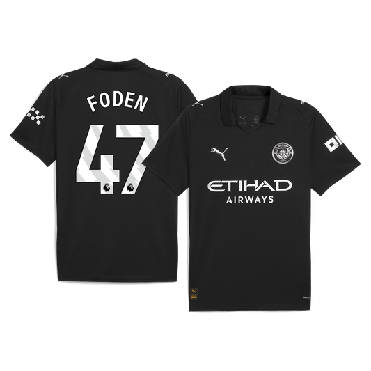 FODEN #47 Manchester City Fora Camisa 2025/26- Preto camisola de futebol