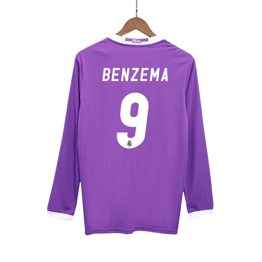 Camisola de futebol BENZEMA #9 Real Madrid Retro Jersey Away Manga Longa 2016/17 2025/26