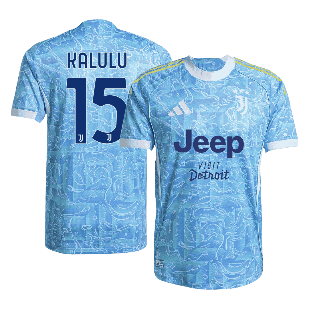 Jogador KALULU #15 Juventus Fora Futebol Camisas 2025/26 Azul camisola de futebol