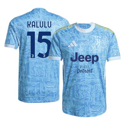 Jogador KALULU #15 Juventus Fora Futebol Camisas 2025/26 Azul camisola de futebol