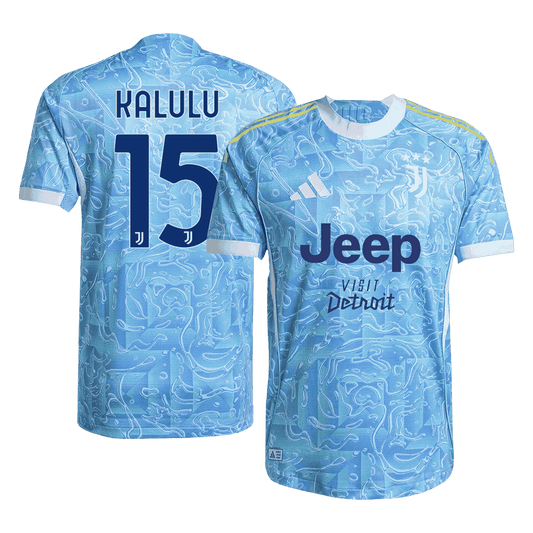 Jogador KALULU #15 Juventus Fora Futebol Camisas 2025/26 Azul camisola de futebol