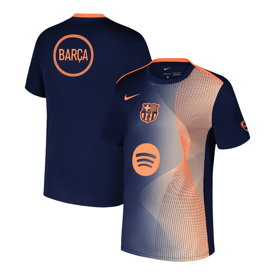 25/26 Club Barcelona Pré-Jogo Futebol Camisa Laranja &Preta camisola de futebol 2025/26
