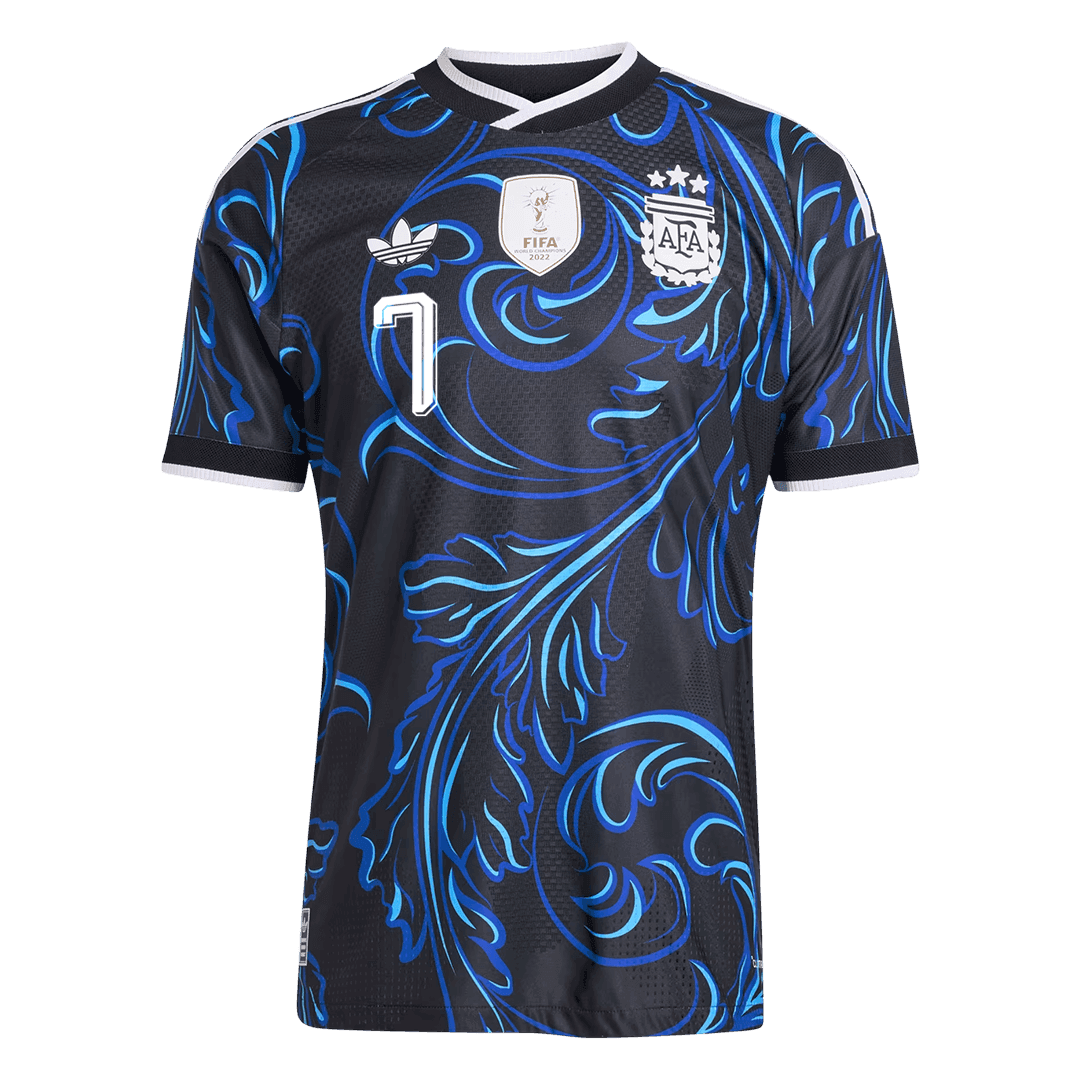 Versão do Jogador DE PAUL #7 Argentina Fora Copa do Mundo Futebol Camisas 2026 Preto