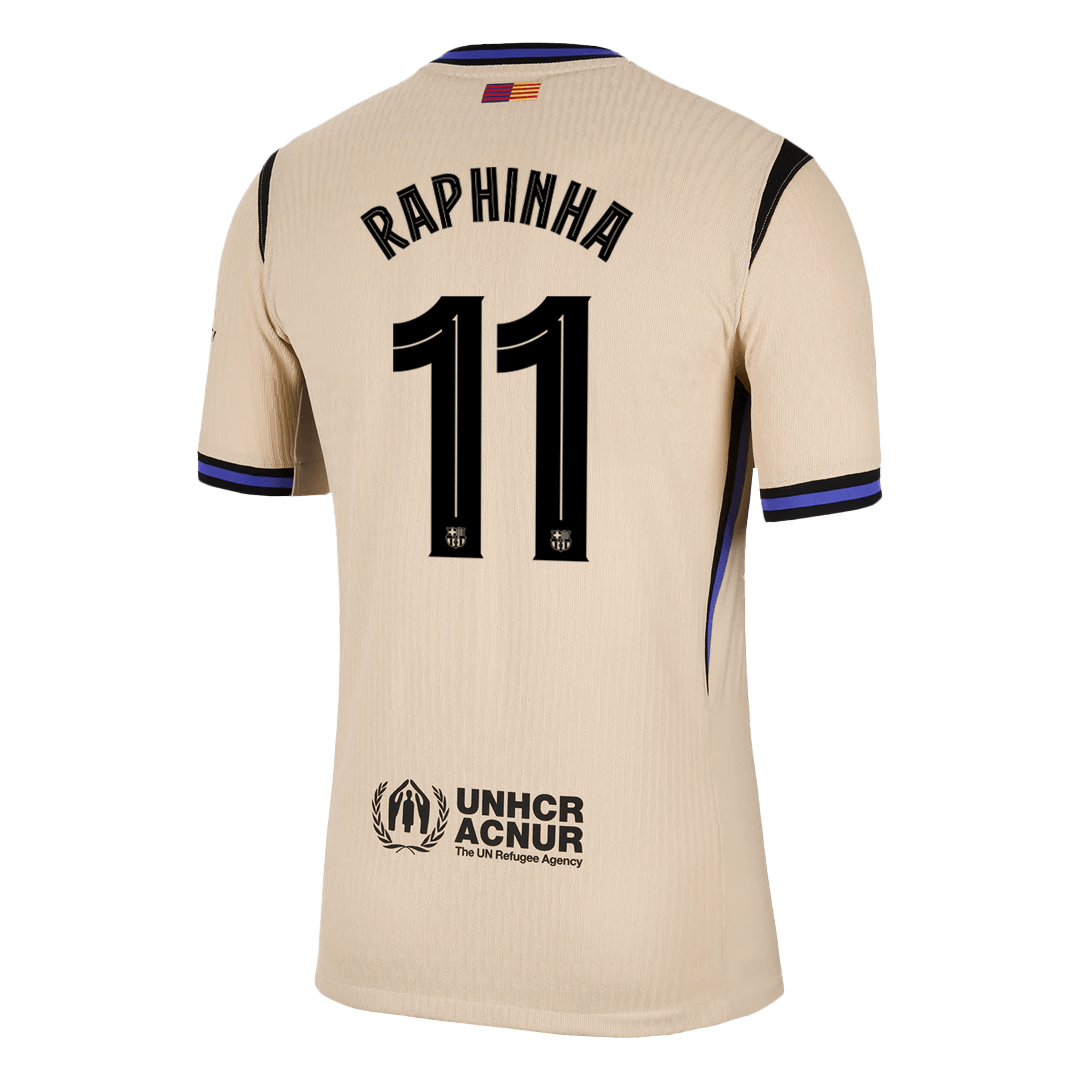 Jogador RAPHINHA #11 Barcelona Fora UCL Futebol Camisas 2025/26 Amarelo