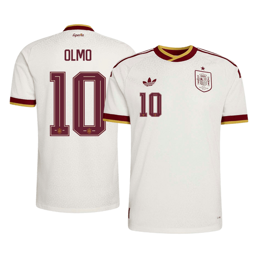 Versão do Jogador OLMO #10 Espanha Fora Copa do Mundo Futebol Camisas 2026 Branco