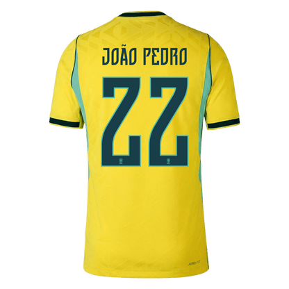 Versão do Jogador JOÃO PEDRO #22 Brasil Casa Copa do Mundo Futebol Camisas 2026 Amarelo