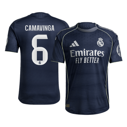 Jogador CAMAVINGA #6 Real Madrid Fora Futebol Camisas 2025/26 Marinha camisola de futebol