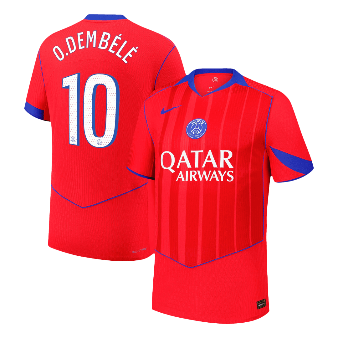 Jogador O.DEMBÉLÉ #10 PSG Fora Terceira Futebol Camisas 2025/26 Vermelho camisola de futebol