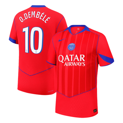Jogador O.DEMBÉLÉ #10 PSG Fora Terceira Futebol Camisas 2025/26 Vermelho camisola de futebol
