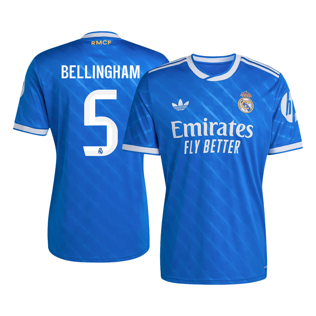 BELLINGHAM #5 Real Madrid Fora Terceira Camisa 2025/26- Azul camisola de futebol