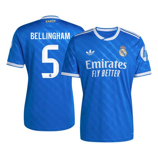 BELLINGHAM #5 Real Madrid Fora Terceira Camisa 2025/26- Azul camisola de futebol