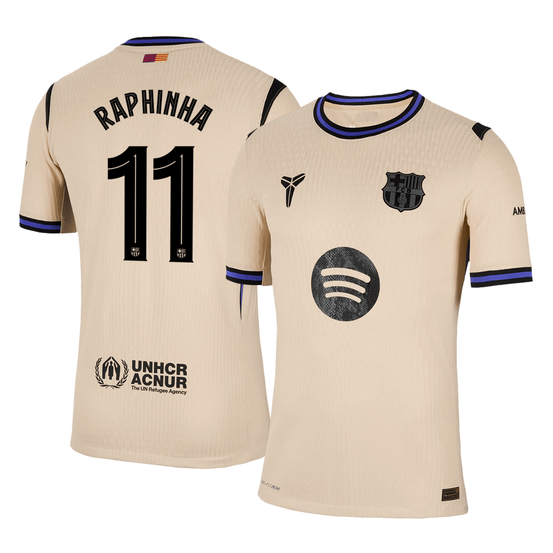 Jogador RAPHINHA #11 Barcelona Fora UCL Futebol Camisas 2025/26 Amarelo camisola de futebol