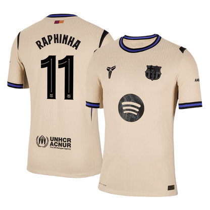 Jogador RAPHINHA #11 Barcelona Fora UCL Futebol Camisas 2025/26 Amarelo camisola de futebol