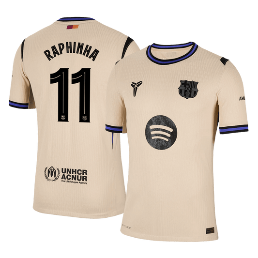 Jogador RAPHINHA #11 Barcelona Fora UCL Futebol Camisas 2025/26 Amarelo camisola de futebol
