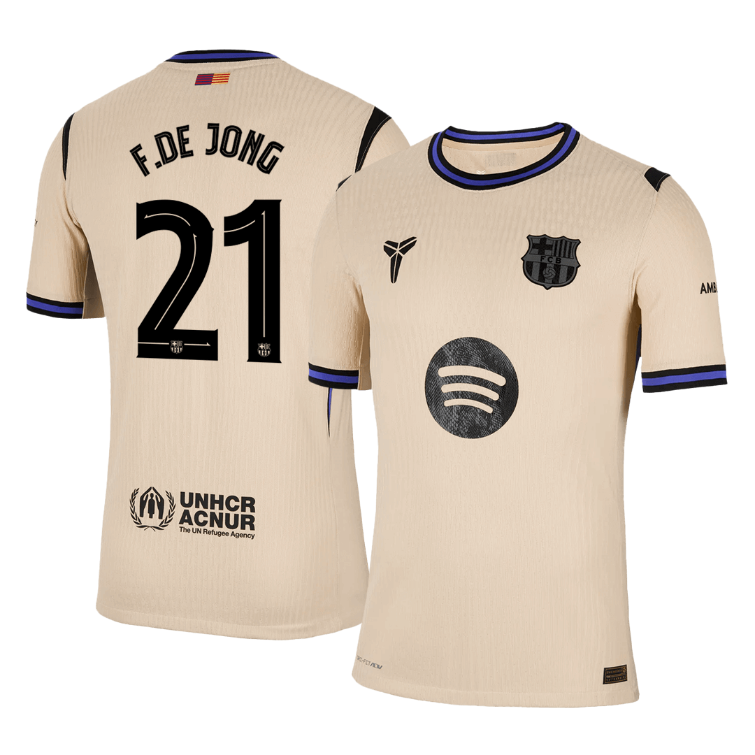 Jogador DE JONG #21 Barcelona Fora UCL Futebol Camisas 2025/26 Amarelo camisola de futebol