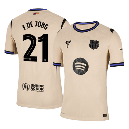 Jogador DE JONG #21 Barcelona Fora UCL Futebol Camisas 2025/26 Amarelo camisola de futebol