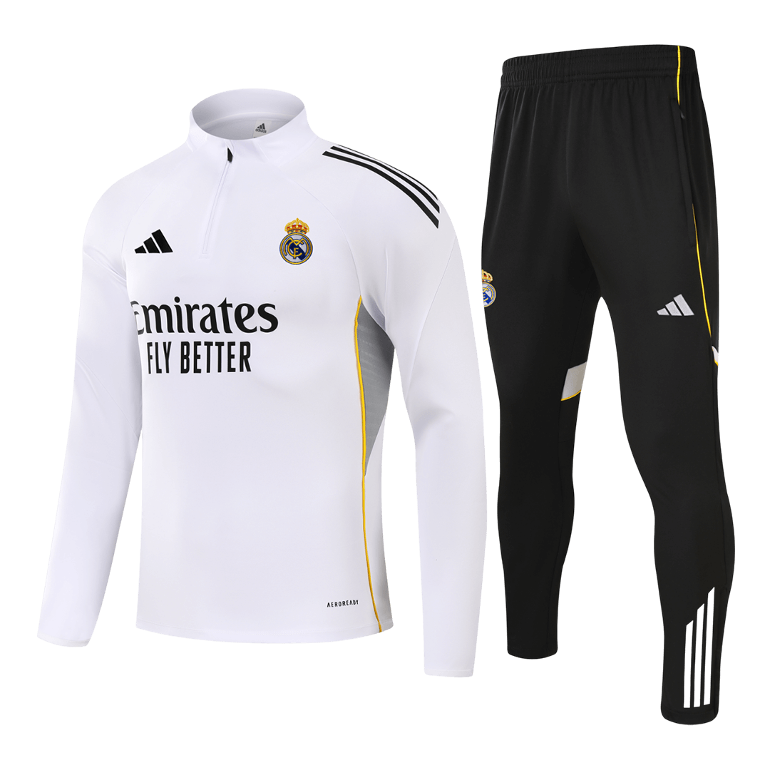 Real Madrid Zíper Moletom Conjunto (Top+Calças) 2025/26 Branco camisola de futebol