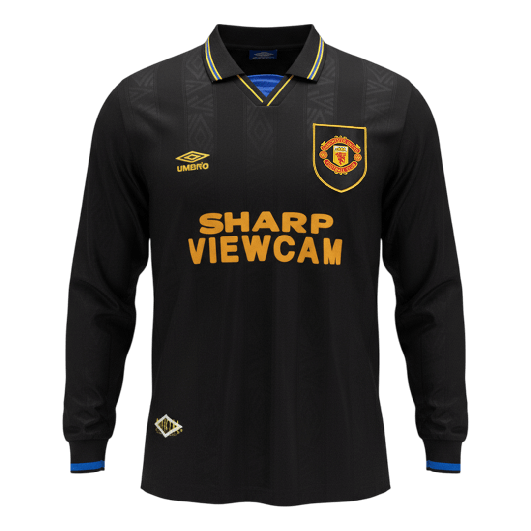 Retrô Manchester United Fora Manga Longa Camisa 1993/94 Preto camisola de futebol 2025/26