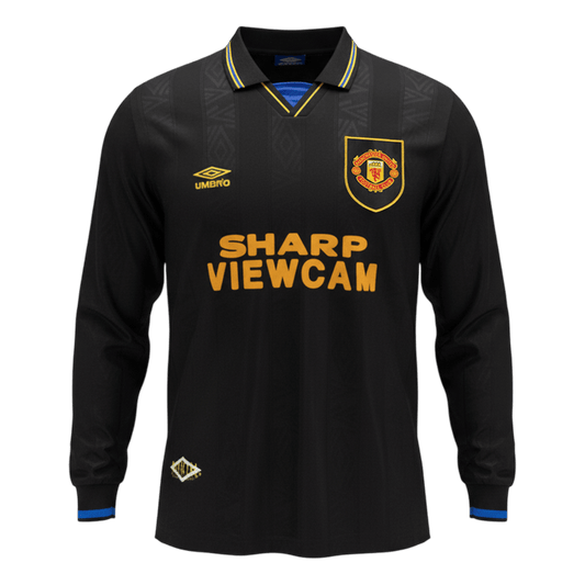Retrô Manchester United Fora Manga Longa Camisa 1993/94 Preto camisola de futebol 2025/26