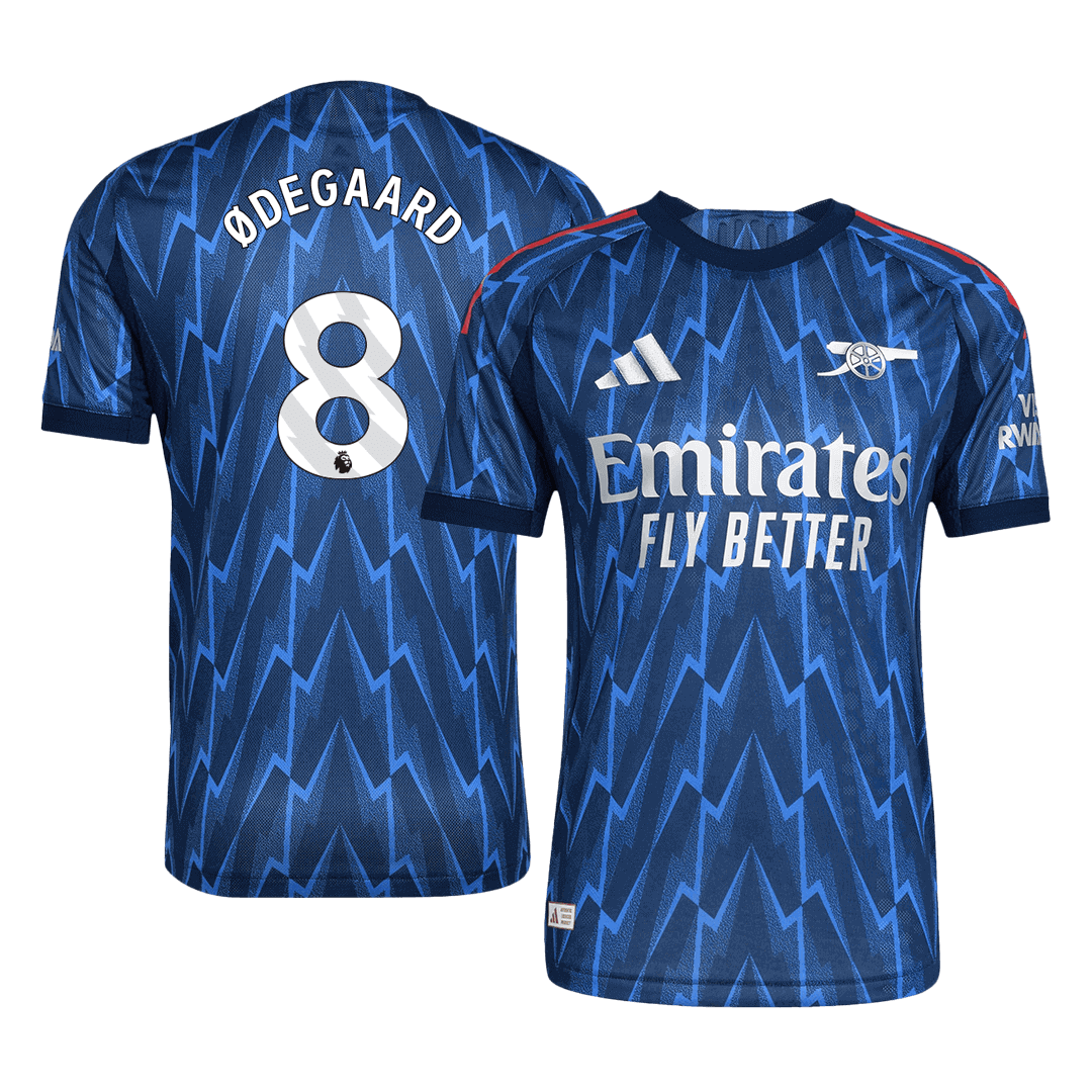 Jogador ØDEGAARD #8 Arsenal Fora Futebol Camisas 2025/26 Azul camisola de futebol