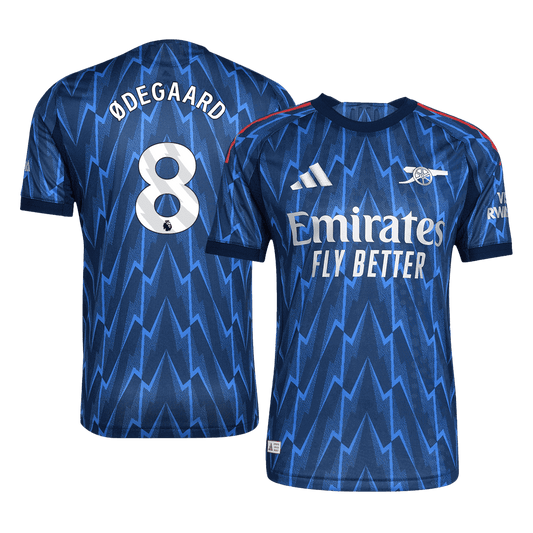 Jogador ØDEGAARD #8 Arsenal Fora Futebol Camisas 2025/26 Azul camisola de futebol