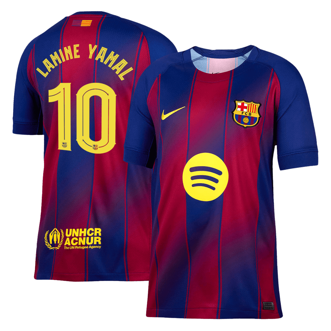 LAMINE YAMAL #10 Barcelona Casa Camisa 2025/26- Vermelho&Azul camisola de futebol