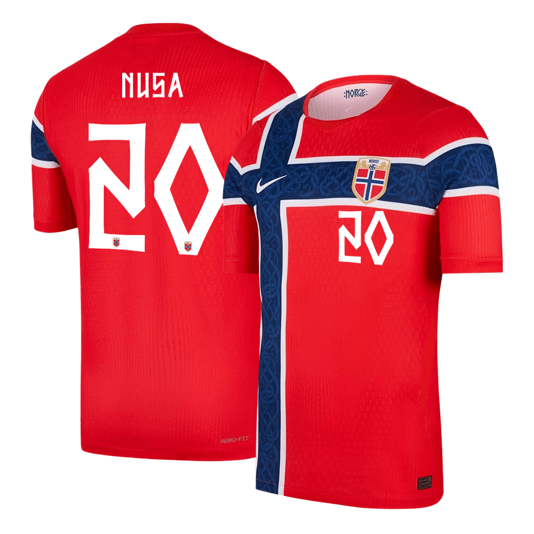 Versão do Jogador NUSA #20 Noruega Casa Copa do Mundo Futebol Camisas 2026 Vermelho