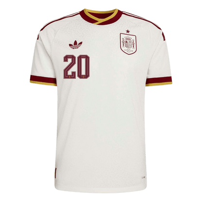 Versão do Jogador PEDRI #20 Espanha Fora Copa do Mundo Futebol Camisas 2026 Branco