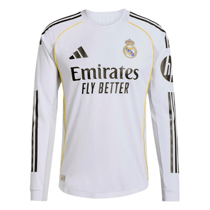 Real Madrid Casa Manga Longa Futebol Camisas 2025/26 Branco camisola de futebol