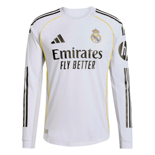 Real Madrid Casa Manga Longa Futebol Camisas 2025/26 Branco camisola de futebol