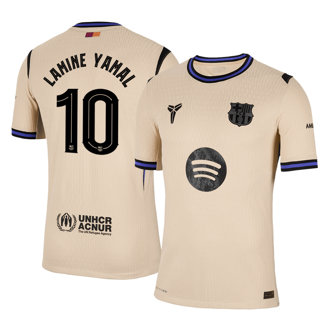 Jogador LAMINE YAMAL #10 Barcelona Fora UCL Futebol Camisas 2025/26 Amarelo camisola de futebol