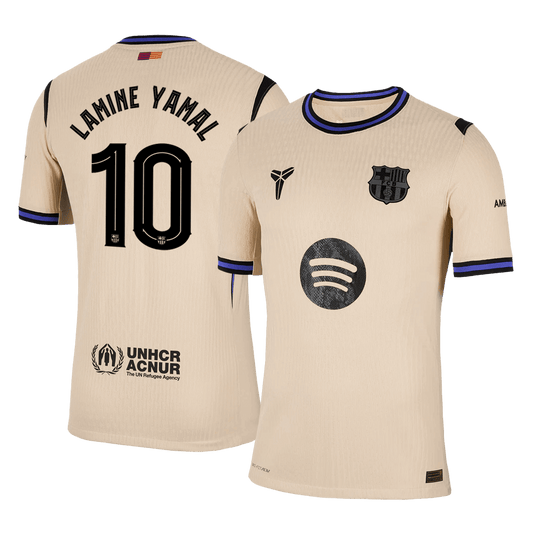 Jogador LAMINE YAMAL #10 Barcelona Fora UCL Futebol Camisas 2025/26 Amarelo camisola de futebol