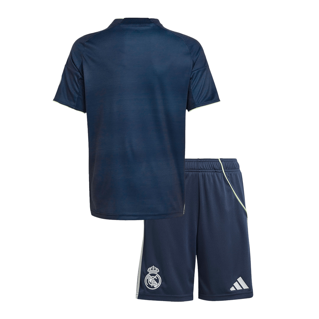 Infantil Real Madrid Fora Futebol Camisa Conjunto(Camisa+Calção) 2025/26 Azul&Marinho