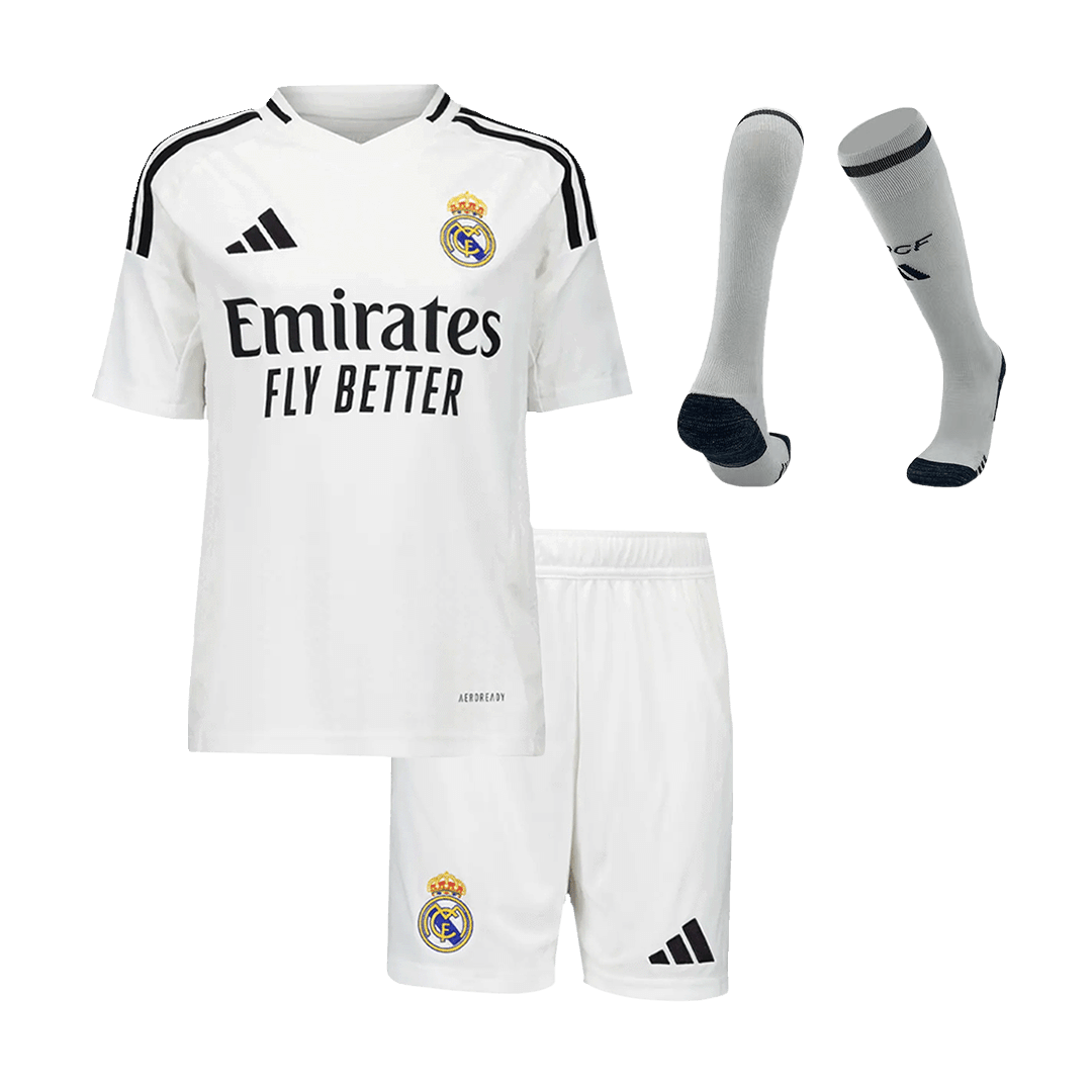 Kit Camisa Home de Futebol Infantil do Real Madrid (Camisa+Calções+Meias) 2024/25