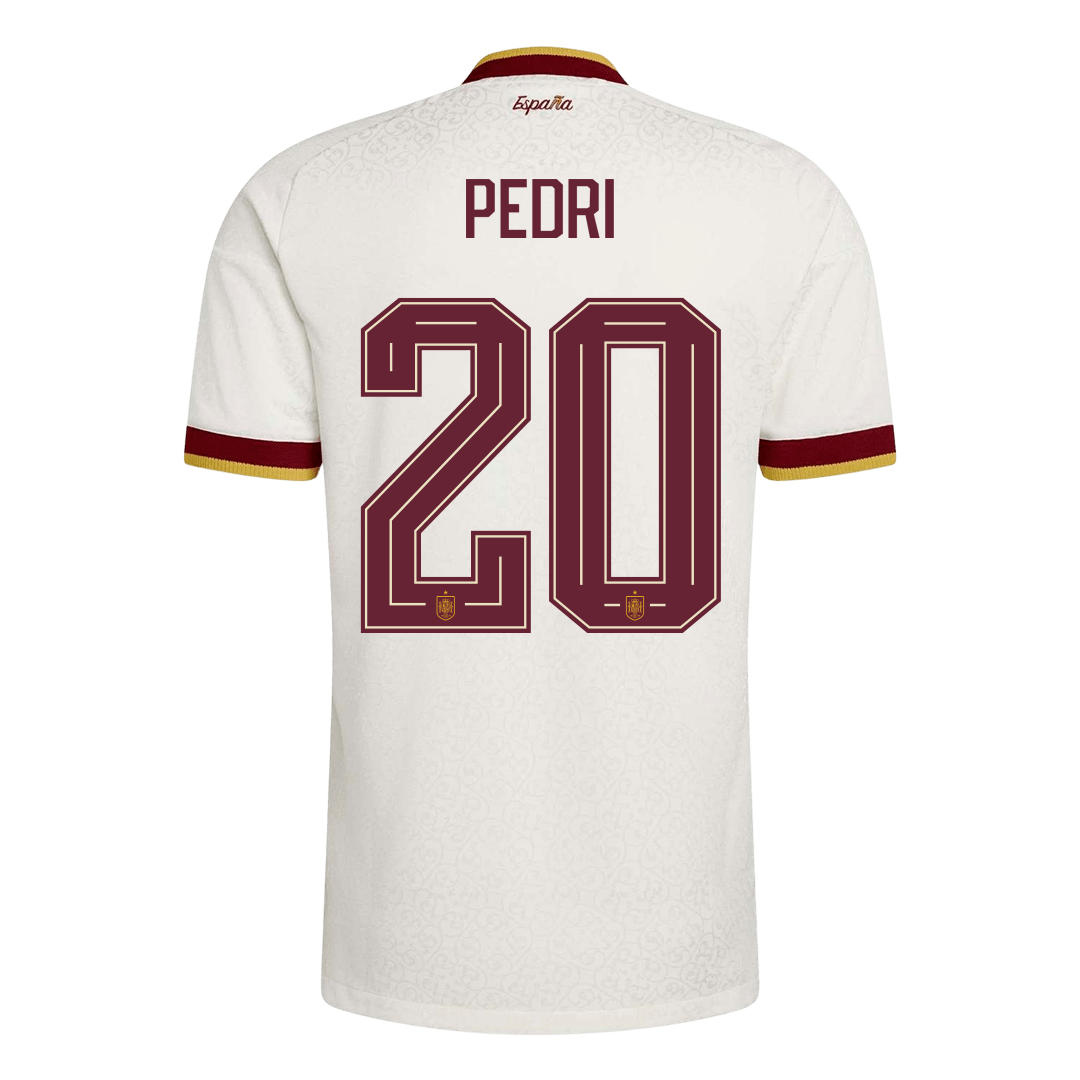 Versão do Jogador PEDRI #20 Espanha Fora Copa do Mundo Futebol Camisas 2026 Branco