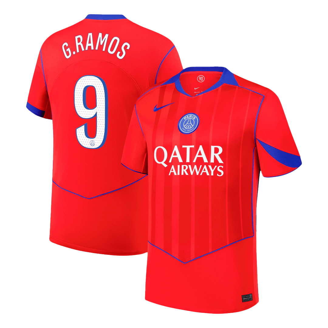 G.RAMOS #9 PSG Fora Terceira Camisa 2025/26 Vermelho camisola de futebol
