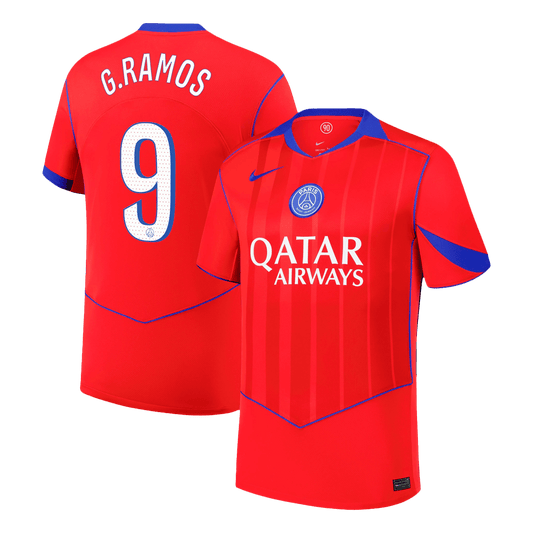 G.RAMOS #9 PSG Fora Terceira Camisa 2025/26 Vermelho camisola de futebol