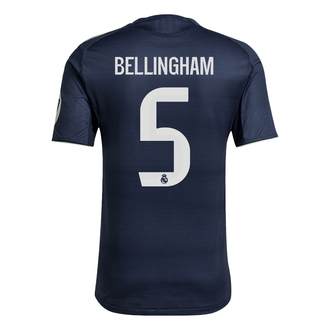 Jogador BELLINGHAM #5 Real Madrid Fora Futebol Camisas 2025/26 Marinha