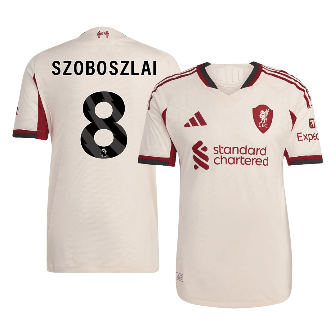 Jogador SZOBOSZLAI #8 Liverpool Fora Futebol Camisas 2025/26 Branco camisola de futebol