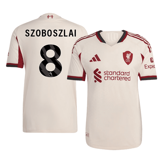 Jogador SZOBOSZLAI #8 Liverpool Fora Futebol Camisas 2025/26 Branco camisola de futebol