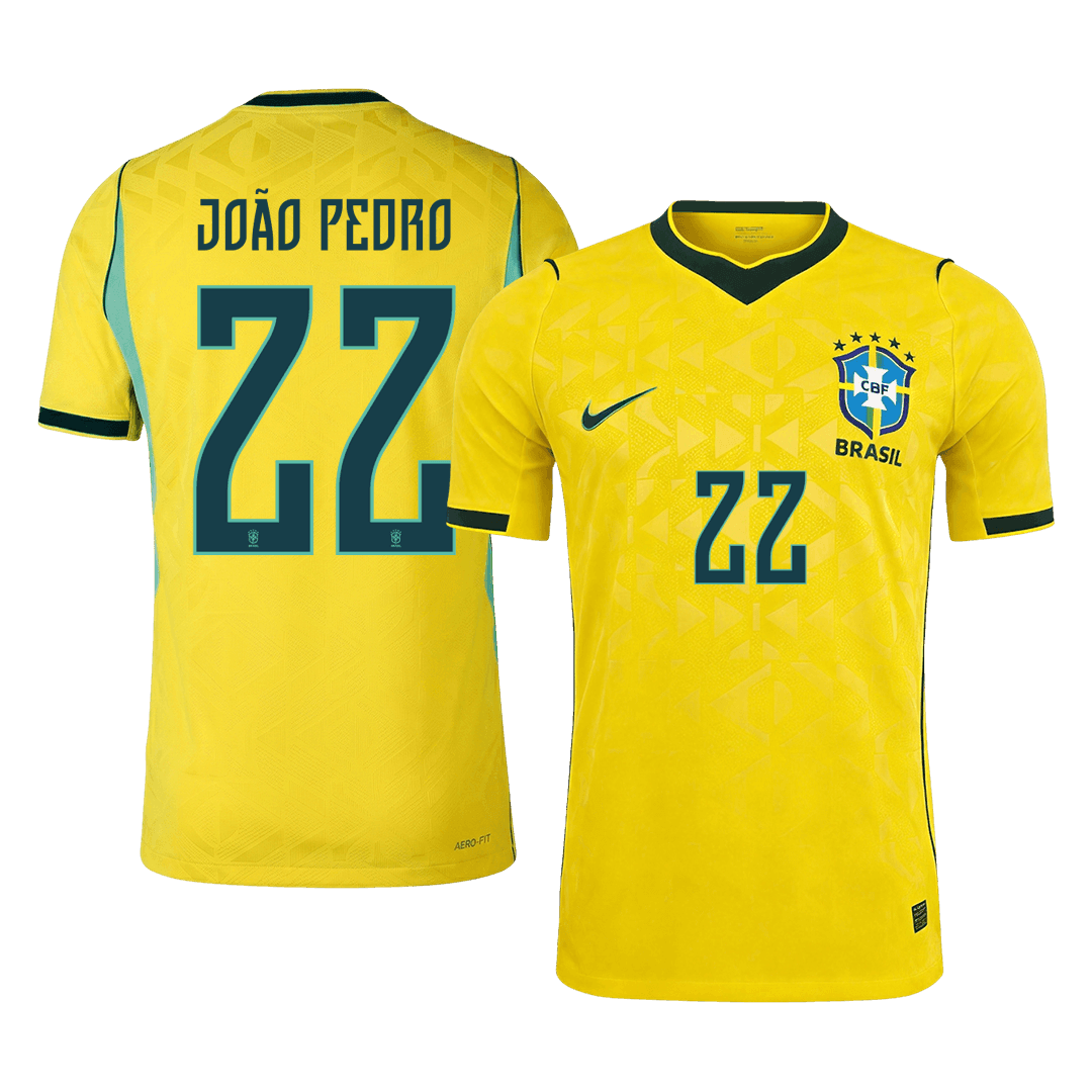 Versão do Jogador JOÃO PEDRO #22 Brasil Casa Copa do Mundo Futebol Camisas 2026 Amarelo