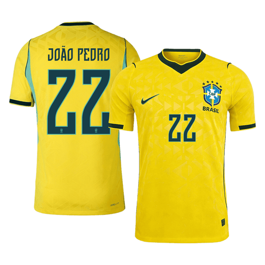 Versão do Jogador JOÃO PEDRO #22 Brasil Casa Copa do Mundo Futebol Camisas 2026 Amarelo