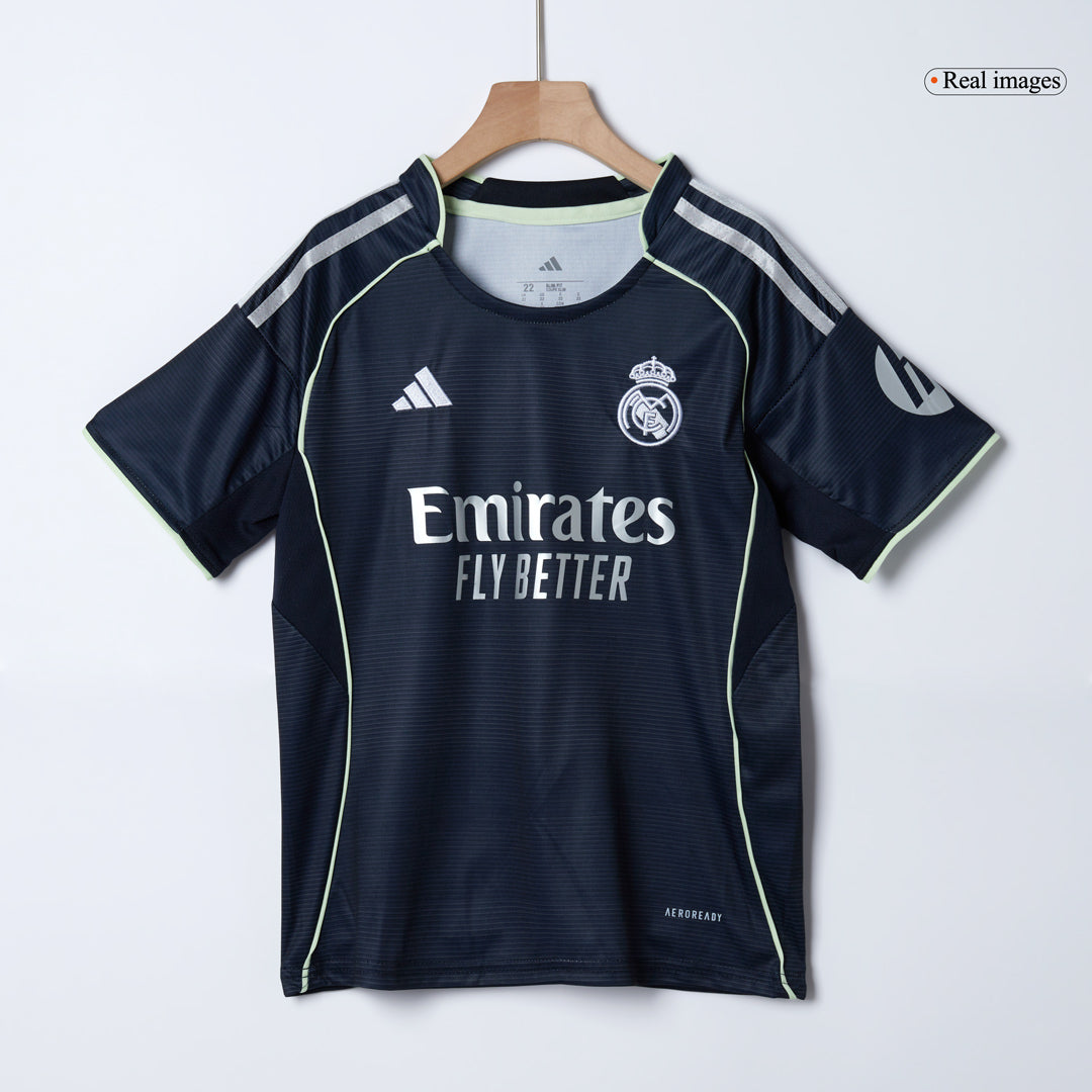 Infantil Real Madrid Fora Futebol Camisa Conjunto(Camisa+Calção) 2025/26 Azul&Marinho