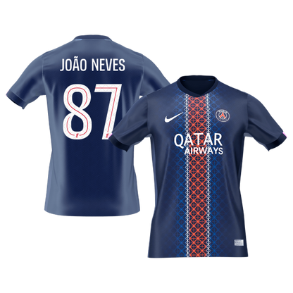 【Super Qualidade】JOÃO NEVES #87 PSG
 Casa Futebol Camisa 2025/26 Marinha camisola de futebol