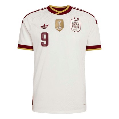 Versão do Jogador GAVI #9 Spain Fora Copa do Mundo Futebol Camisas 2026 Branco