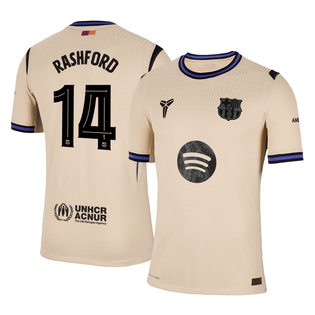 Jogador  RASHFORD #14 Barcelona Fora UCL Futebol Camisas 2025/26 Amarelo camisola de futebol