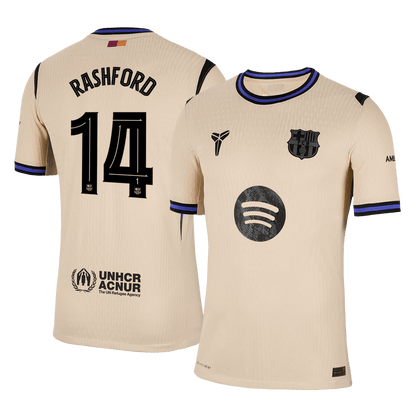 Jogador  RASHFORD #14 Barcelona Fora UCL Futebol Camisas 2025/26 Amarelo camisola de futebol