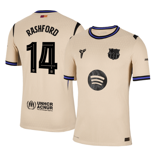 Jogador  RASHFORD #14 Barcelona Fora UCL Futebol Camisas 2025/26 Amarelo camisola de futebol