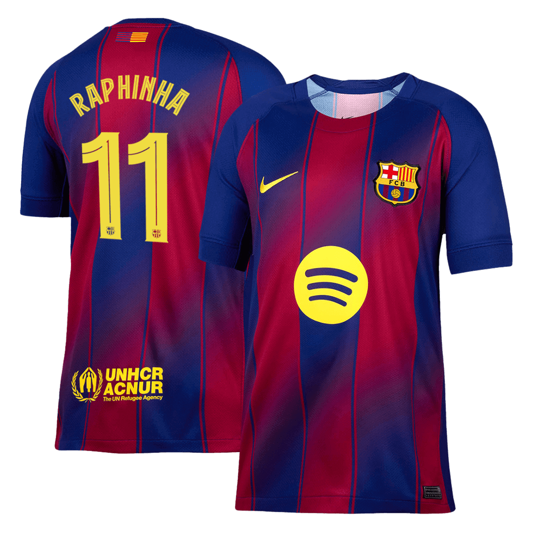 RAPHINHA #11 Barcelona Casa Camisa 2025/26- Vermelho&Azul camisola de futebol